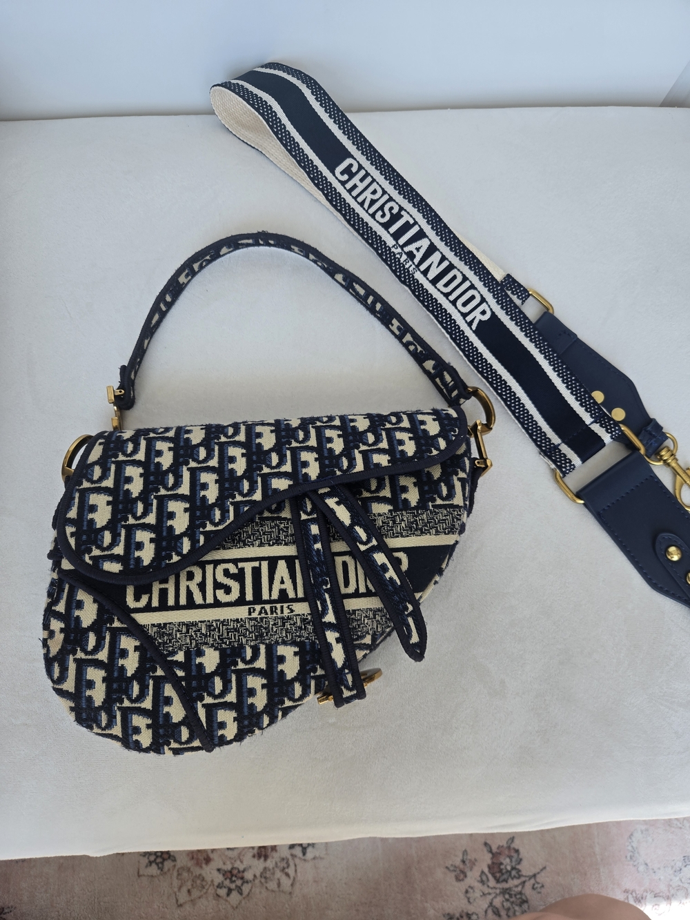 Monogram Navy & Cream Saddle Bag - Signature Canvas